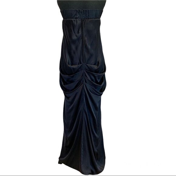 BEBE Black Silk Beaded Trim Formal Ruched Back Strapless Long maxi Dress size S - Picture 3 of 17
